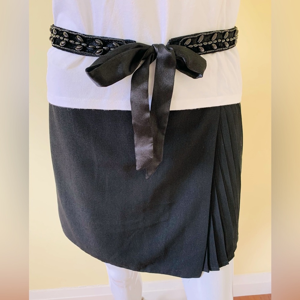 Black velvet belt with black beadings extra long black satin ribbons tie-up bow